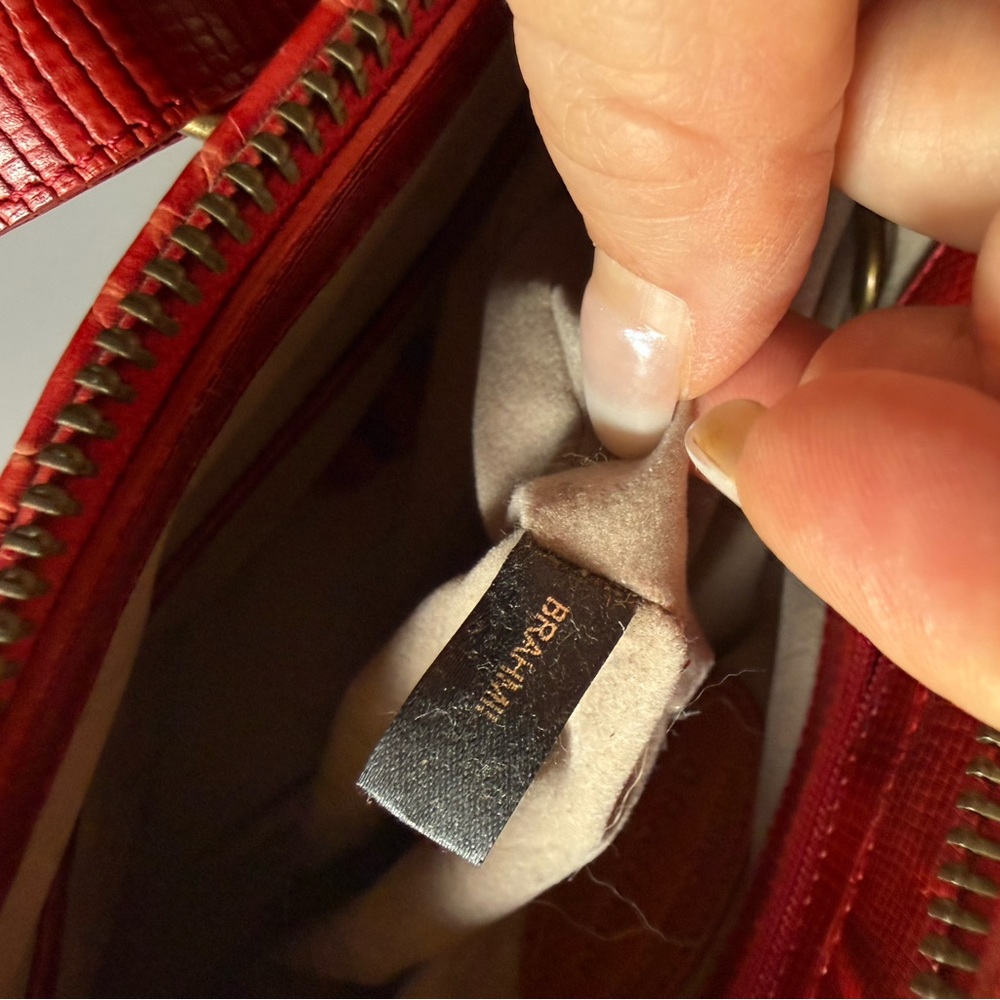 Vtg Brahmin Red Leather Tote Bag Prissy Collection Croc-Embossed Purse - Picture 11 of 15